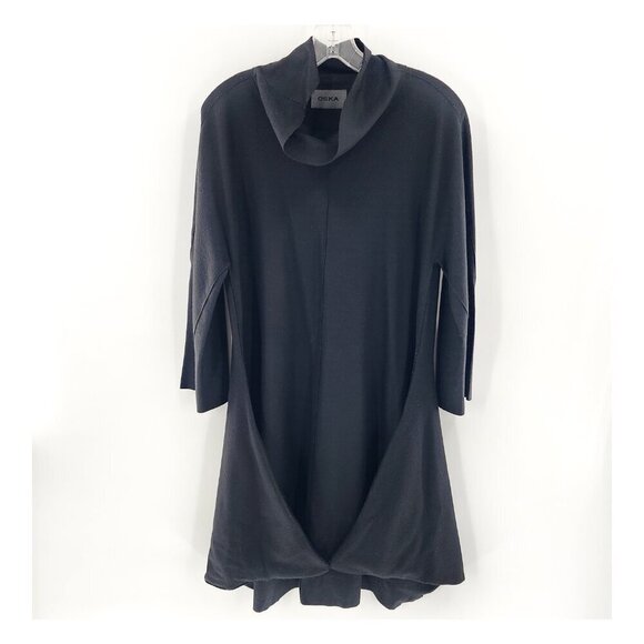 OSKA Constructed Cowl Neck Wool A-Line Dress Pockets Long Sleeve Black - Picture 1 of 7